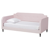 Baxton Studio Kaya Modern and Contemporary Light Pink Velvet Fabric and Dark Brown Finished Wood Full Size Daybed